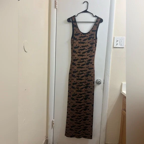 Nanushka Brown and Black Bodycon Maxi Dress - Picture 2 of 9